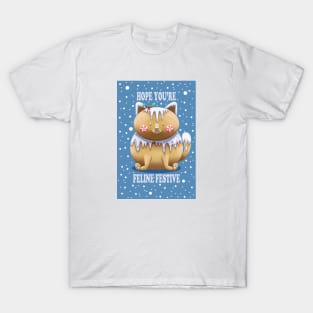 Feline Festive (with snowy background) T-Shirt